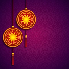 chinese decoration hanging over purple background. colorful design. vector illustration