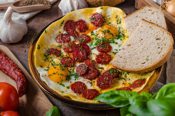 Omelette with chorizo and herbs