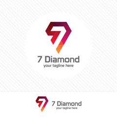 Number seven and diamond logo design vector with colorful triangle pixel. 