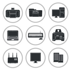 Office equipment simple icons set