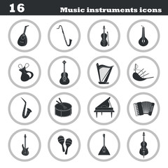 Music instruments simple icons set