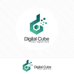 Colorful letter D logo design vector with triangle Pixel and polygonal style . Digital letter D logo for technology company.