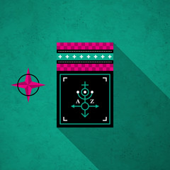 Fototapeta na wymiar Modern design card template with mystic symbols and wacky colors. Useful for invitations, postcards and web design.