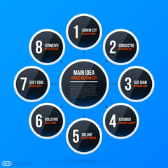 Corporate business organization chart template on bright blue background. Useful for presentations and advertising.