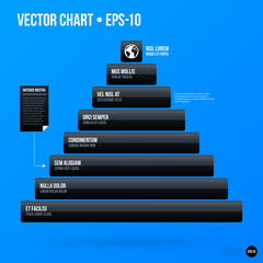 Corporate business pyramid chart template on bright blue background. Useful for presentations and advertising.