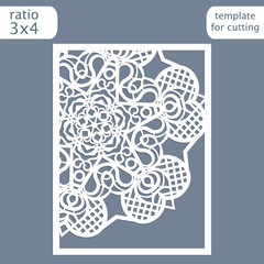 Laser cut wedding invitation card template.  Cut out the paper card with lace pattern.  Greeting card template for cutting plotter. Congratulation to Christmas or New Year. Vector.