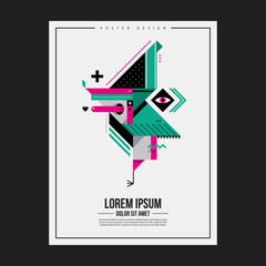 Poster design template with abstract geometric creature. Useful for advertising.