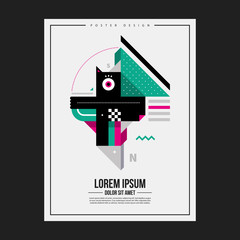 Poster design template with abstract geometric creature. Useful for advertising.