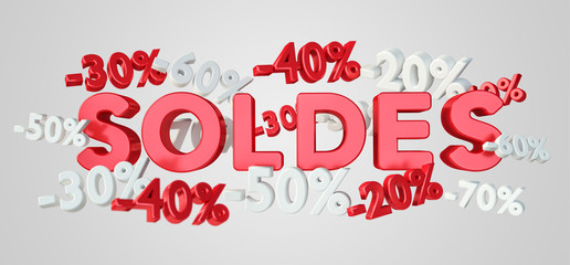 Sales icons and percent floating in the air 3D rendering