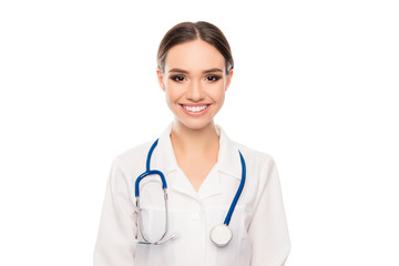 Portrait of happy smiling medical doctor woman with stethoscope