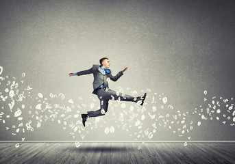 Businessman jumping high