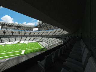 3D render of a round football stadium with white seats for hundred thousand fans
