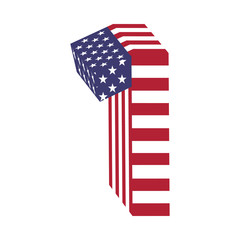 Obraz premium USA flag 3d latin alphabet number 1. Textured font