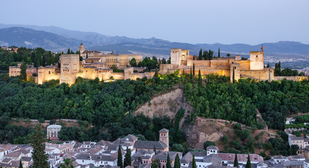 Fototapeta na wymiar Arabic fortress of Alhambra at dusk, Spain.