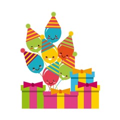 cartoon balloons and gifts boxes over white background. colorful design. vector illustration