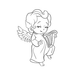 Cute baby angel making music playing harp