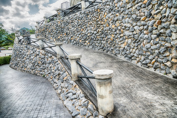 Sloping stone stair steps in vintage style