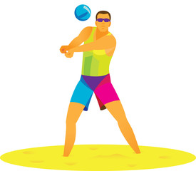 Beach volleyball. The player takes the ball