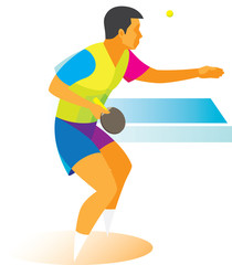Fototapeta na wymiar A table tennis player serves the ball