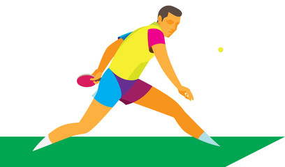 The young table tennis player takes the ball