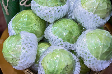 head of the salad in plastic bag. look nice