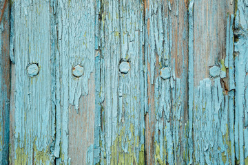 texture blue wooden slats, wall of the rails. Close Up  Chippe