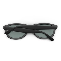Cool folded sunglasses isolated on white. Top view. In black plastic frame. 3D illustration