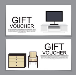 Gift Voucher Template with variation of furniture for apartments