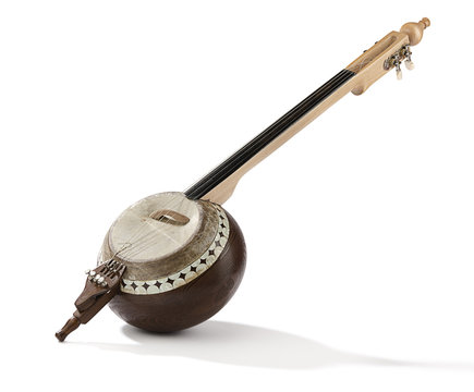 Traditional Turkish string instrument Kamancha isolated on white background.   