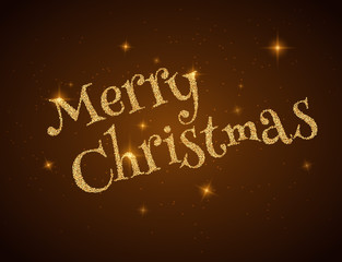 Christmas Typography on dark Xmas background with glowing light, stars. Vector Illustration. Xmas card invitation