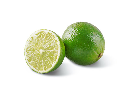 Lime fruit isolated on white background. Sliced and whole