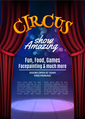 Circus show poster template with sign. Festive Circus invitation. Vector carnival show background illustration