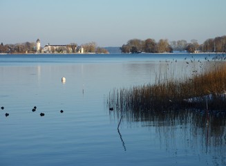 Fraueninsel im Chiemsee im Winter, Bayern, Deutschland