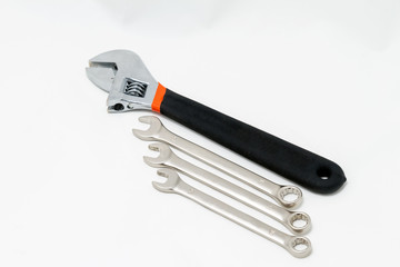 wrenches and adjustable wrench isolated on white background