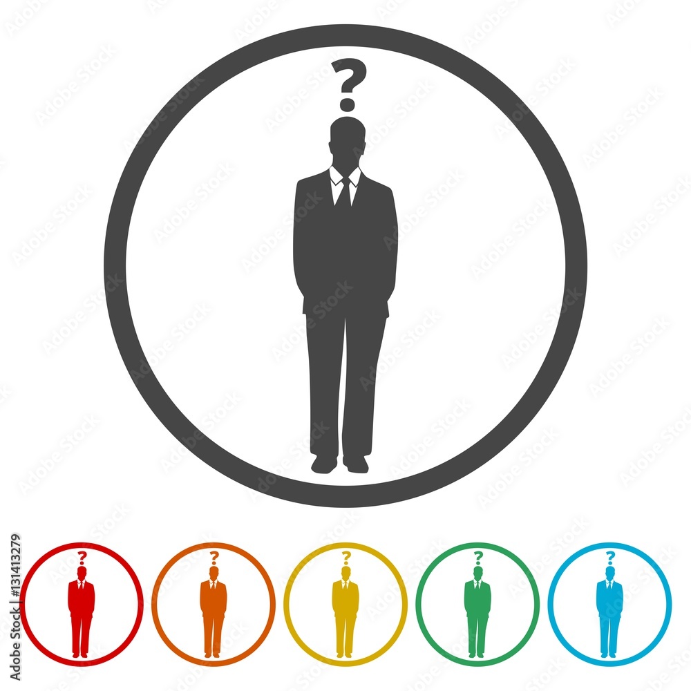 Poster man with question mark sticker set
