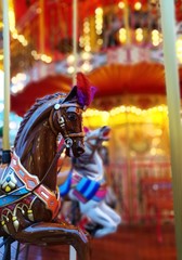 Colorful horse in a vintage carousel