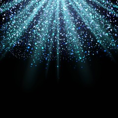 Glow light effect. Rays with sparkles. Glitter texture