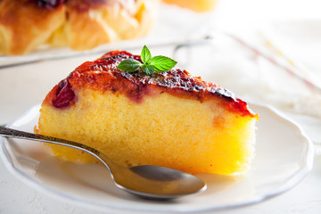 Breakfast pie with orange juice in morning