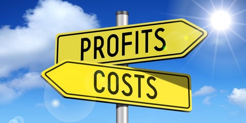 Fototapeta premium Profits, costs - yellow road-sign