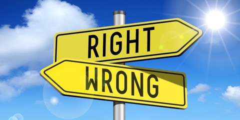 Obraz premium Right, wrong - yellow road-sign