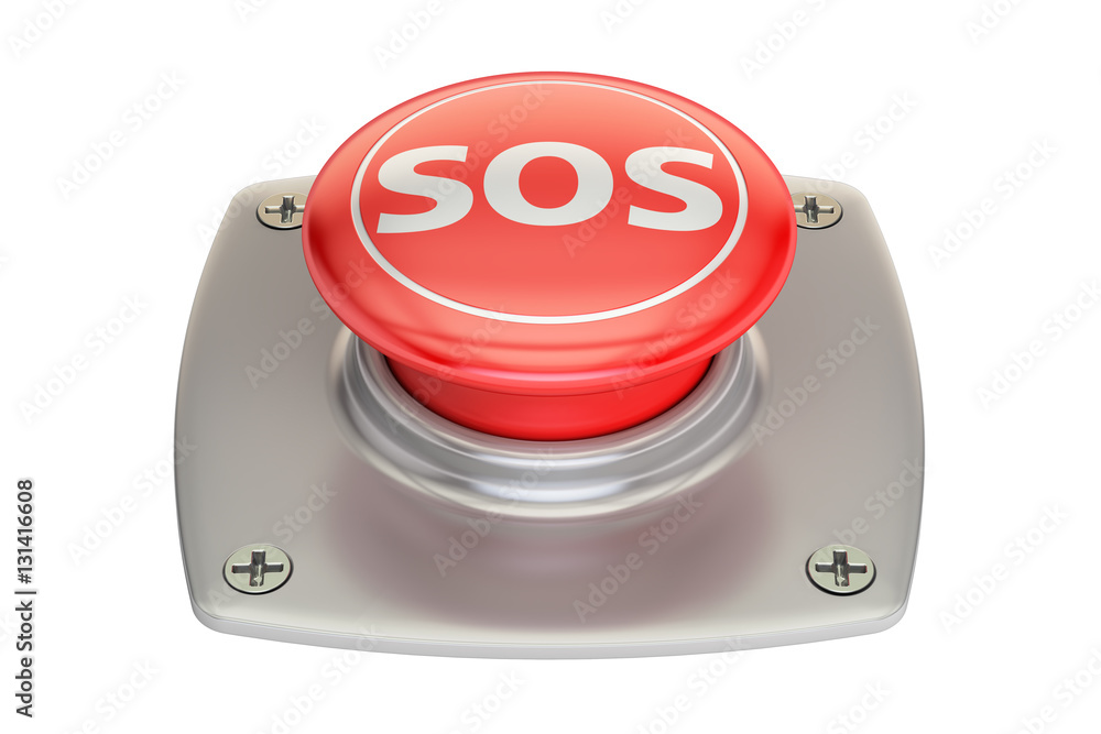 Poster sos red button, 3d rendering