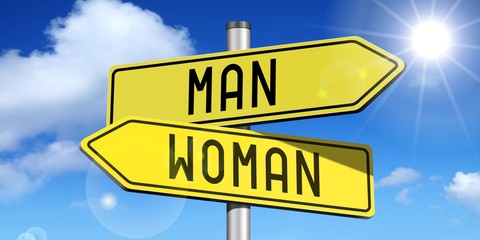 Man, woman - yellow road-sign