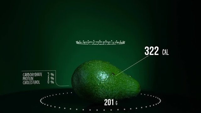 Infographic of Avocado with vitamins, microelements minerals. Energy, calorie and component
