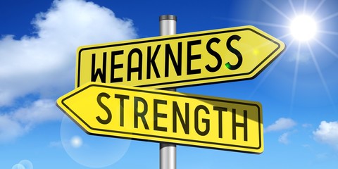 Weakness, strength - yellow road-sign