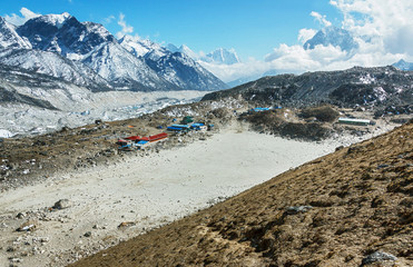 Great view from the Kala Patthar to Gorak Shep lodge - Everest region, Nepal