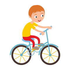 Little happy boy on his sport bike vector illustration.