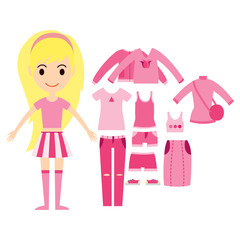 Beautiful vector cartoon fashion girl cloth constructor.