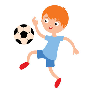 Young child boy playing football vector illustration
