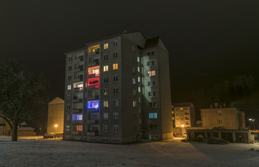 Stare Mesto pod Sneznikem town in winter night
