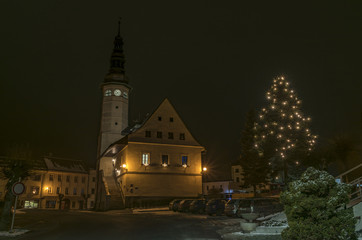 Fototapeta na wymiar Stare Mesto pod Sneznikem town in winter night